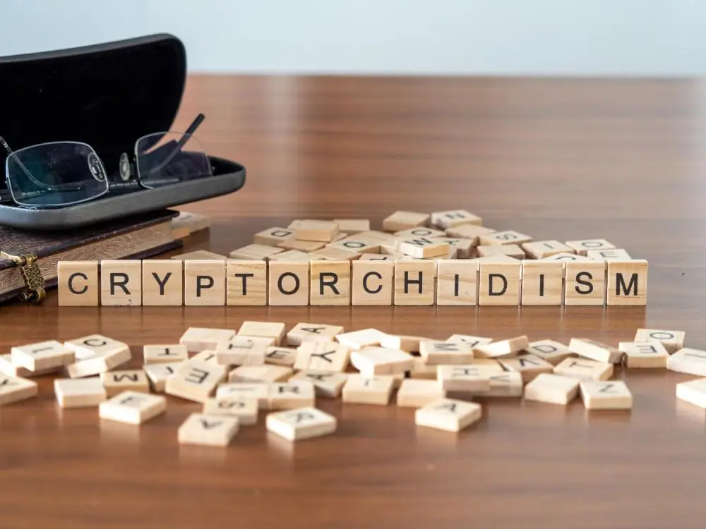 Wooden blocks spelling cryptorchidism on a table